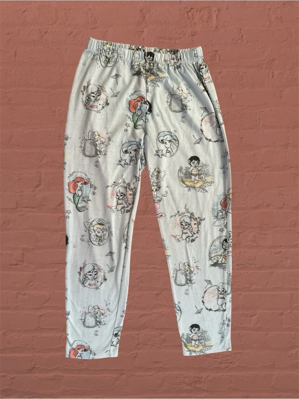 Disney Character Print Light Blue Pajama Pants - Disney Princesses as Babies